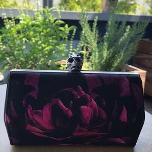 Alexander McQueen Black Magenta Floral Box Clutch